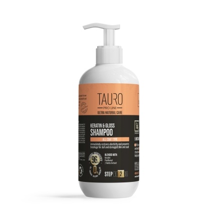 Кератиновий шампунь для шерсті собак та котів TAURO PRO LINE Ultra Natural Care Keratin &amp; Gloss Shampoo, 400 мл