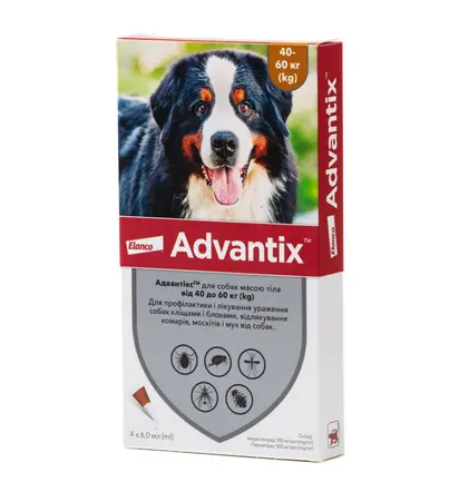 Краплі від бліх і кліщів Bayer Advantix для собак вагою 40-60 кг, ціна за 1 піпетку