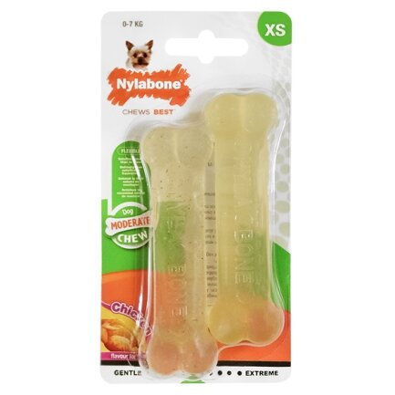 Nylabone Flexi Chew Twin Pack НІЛАБОН ФЛЕКСІ ЧЬЮ жувальна іграшка кістка для собак до 7 кг з помірним стилем гризіння, смак курки XS, для собак до 7 кг