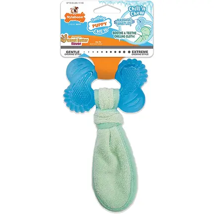 Nylabone Puppy Chew Freezer Bone with Washcloth НІЛАБОН ОХОЛОДЖУВАЛЬНА КІСТКА жувальна іграшка для цуценят, смак арахісової олії M, для цуценят до 11 кг