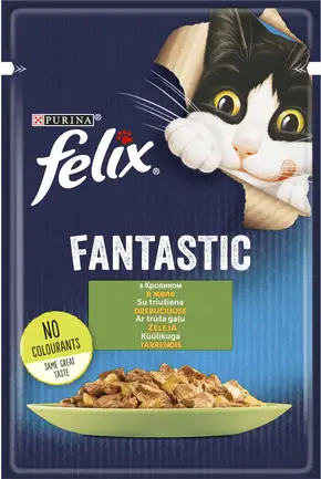 Вологий корм FELIX Fantastic для дорослих котів шматочки в желе з кроликом 85 г