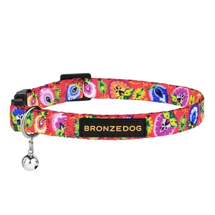 Нашийник для кішок BronzeDog Urban Folk нейлоновий з пластиковою пряжкою та дзвіночком кораловий XS: додаткове фото 2