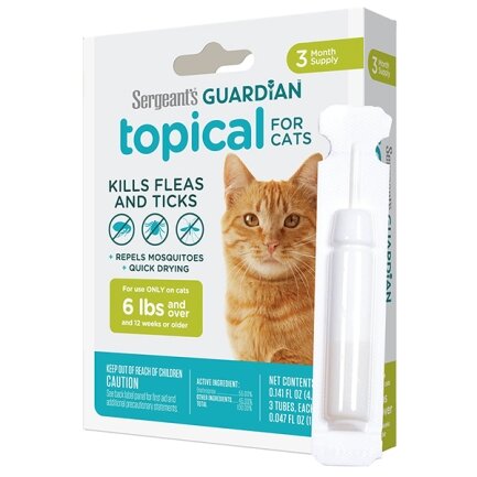 Sergeant’s Guardian Cats ГАРДІАН краплі від бліх, кліщів, комарів для котів від 2.7кг, 1.4мл 3 шт.