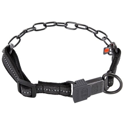 Sprenger Adjustable Collar with Assembly Chain СПРЕНГЕР РЕГУЛЬОВАНИЙ НАШИЙНИК з нейлоном для собак, середня ланка, нержавіюча сталь Чорний - воронена сталь