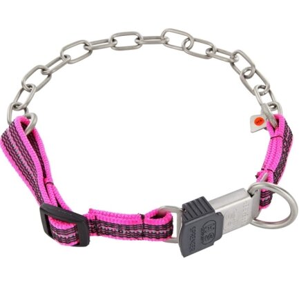 Sprenger Adjustable Collar with Assembly Chain СПРЕНГЕР РЕГУЛЬОВАНИЙ НАШИЙНИК з нейлоном для собак, середня ланка, нержавіюча сталь Рожевий – нерж. сталь матова