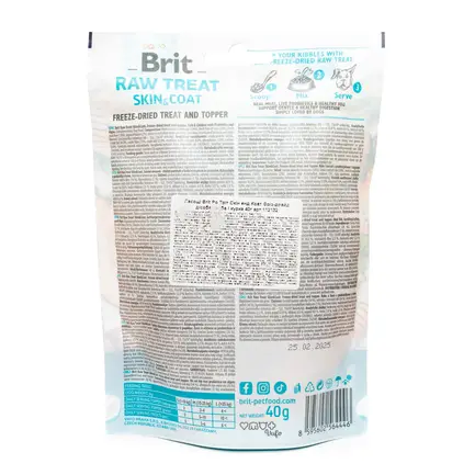 Ласощі для собак Brit Raw Treat freeze-dried Skin and Coat для шкіри та шерсті, риба і курка, 40 г: додаткове фото 3