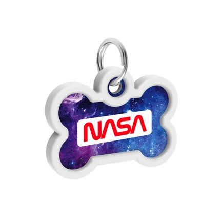 Адресник для собак і котів металевий WAUDOG Smart ID з QR паспортом, малюнок "NASA21", кістка, Д 40 мм, Ш 28 мм: додаткове фото 4