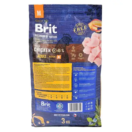 Сухий корм Brit Premium Dog Adult M для дорослих собак середніх порід, з куркою, 3 кг: додаткове фото 3
