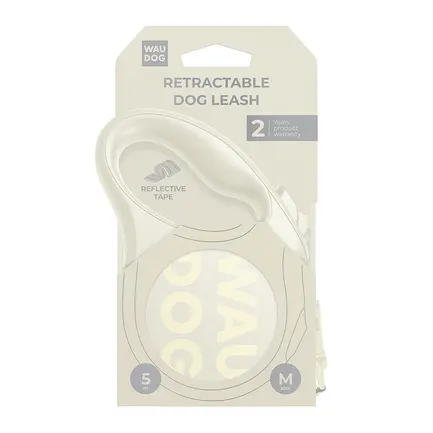 Повідець-рулетка для собак WAUDOG R-leash Monochrome White, M, до 25 кг, 5 м, світловідбивна стрічка, біла: додаткове фото 3