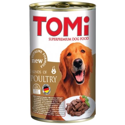 TOMi 3 Kinds of Poultry ТОМІ 3 ВИДИ ПТИЦІ консерви для собак, вологий корм 1,2 кг