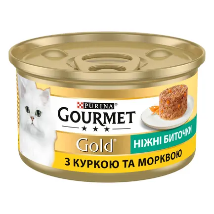 Вологий корм GOURMET Gold "Ніжні биточки" для дорослих котів з куркою та морковою 85 г: додаткове фото 2