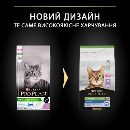 Сухий корм PRO PLAN Sterilised Senior 7+ Longevis для дорослих котів після стерилізації з індичкою 1,5 кг: додаткове фото 9