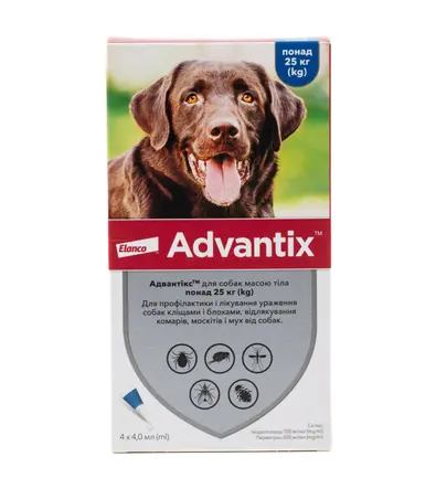 Краплі від бліх і кліщів Bayer Advantix для собак вагою понад 25 кг, ціна за 1 піпетку