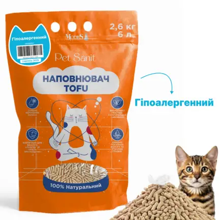 Наповнювач Tofu - гіпоалергенний 2,6 кг, 6 л, л, ПетСаніт (PetSanit), MODES: додаткове фото 2
