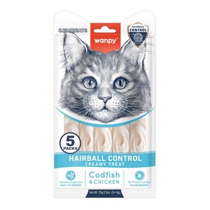 Wanpy Functional Creamy Lickable Treat Hairball Control ВАНПІ ВИВЕДЕННЯ ШЕРСТІ функціональні рідкі ласощі для котів 0,07 кг