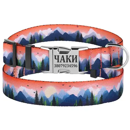 Нашийник для собак BronzeDog Urban Travel нейлоновий з металевою пряжкою Гори L