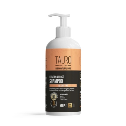 Кератиновий шампунь для шерсті собак та котів TAURO PRO LINE Ultra Natural Care Keratin &amp; Gloss Shampoo, 1000 мл