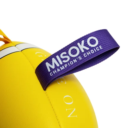 MISOKO іграшка для собак, м'яч надувний, у формі м'яча для регбі, фіолетовий з жовтим, 41 см: додаткове фото 2