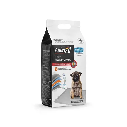 Пелюшки AnimAll Puppy Training Pads для собак і цуценят, з активованим вугіллям, 60×90 см, 10 шт