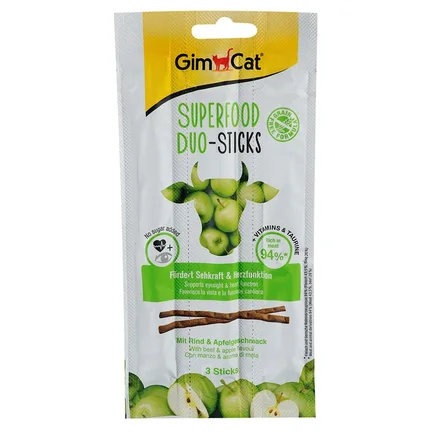 Ласощі GimCat Superfood Duo-Sticks для котів, яловичина та яблука, 3 шт