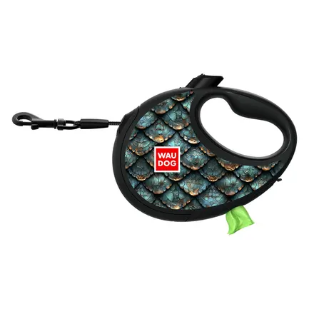 Повідець-рулетка для собак WAUDOG R-leash з контейнером для пакетів, малюнок "Луска", світловідбивна стрічка, L, до 40 кг, 5 м: додаткове фото 3