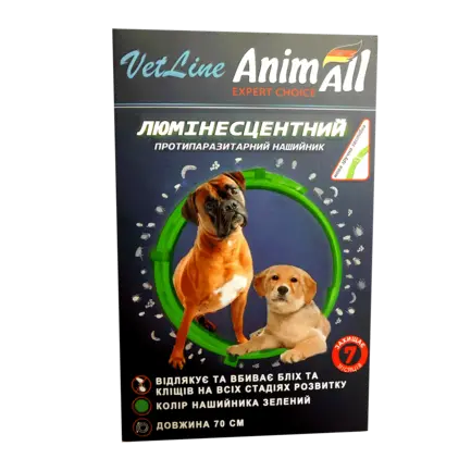 Нашийник протипаразитний AnimAll VetLine для собак, люмінесцентний 70 см, зелений