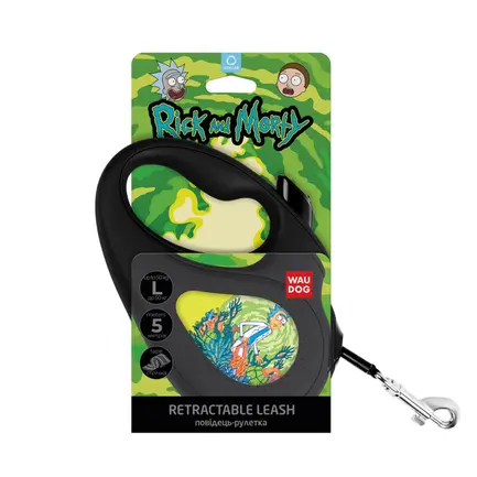 Повідець-рулетка для собак WAUDOG R-leash, малюнок "Рік та Морті 2", L, до 50 кг, 5 м, світловідбиваюча стрічка чорний: додаткове фото 4
