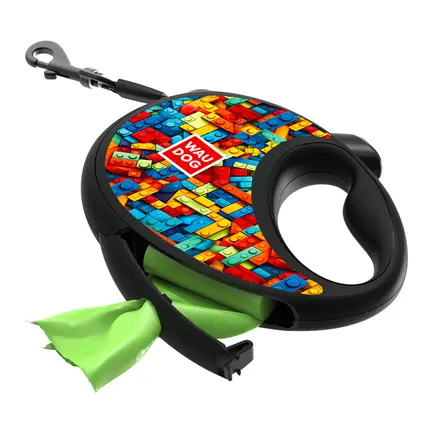 Повідець-рулетка для собак WAUDOG R-leash з контейнером для пакетів, малюнок "Блоки", світловідбивна стрічка, S, до 12 кг, 3 м: додаткове фото 6