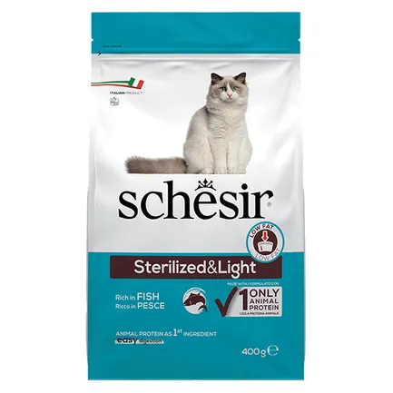 Schesir Cat Sterilized &amp; Light ШЕЗІР СТЕРИЛІЗОВАНІ ЛАЙТ РИБА сухий монопротеїновий корм для стерилізованих котів, для котів схильних до повноти 0,4 кг