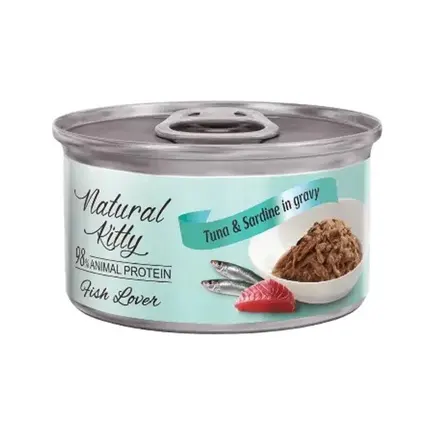 Вологий корм для котів з тунцем і сардиною Natural Kitty Meat Lover Tuna Sardine In Gravy, 70 гр