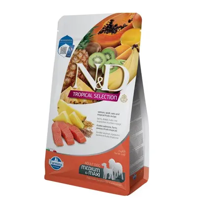 Сухий низькозерновий корм Farmina N&D TROPICAL SELECTION для дорослих собак середніх і великих порід з лососем і тропічними фруктами, 2 кг