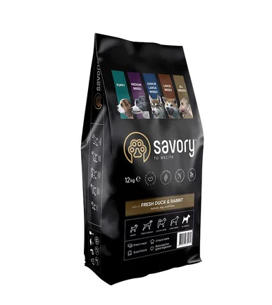 Сухий корм Savory для собак усіх порід, зі свіжою качкою й кроликом, 12 кг