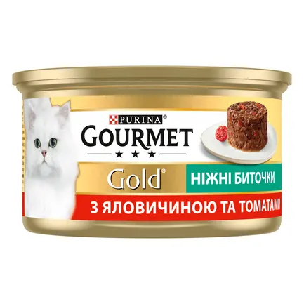 Вологий корм GOURMET Gold "Ніжні биточки" для дорослих котів з яловичиною та томатами 85 г: додаткове фото 3