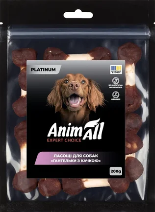 Ласощі для собак AnimAll Platinum Гантельки з качкою, 200 г