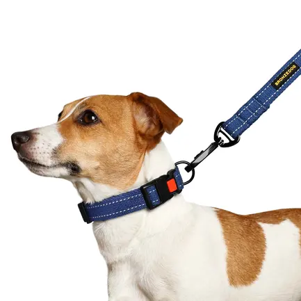 Нашийник для собак Bronzedog Сotton рефлекторний х/б брезент синій M: додаткове фото 7