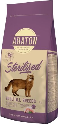 Повноцінний сухий корм для стерилізованих котів ARATON STERILISED Adult All Breeds 15кг