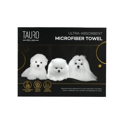 Tauro Pro Line Рушник з мікрофібри високопоглинальний з померанським шпіцем, мальтійською болонкою та бішоном фрізе, 80 x 160 см