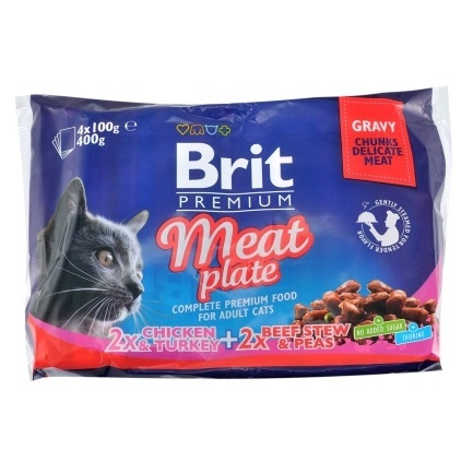 Набір вологих кормів Brit Premium Cat Pouch «М&#039;ясна тарілка» для котів, 4 шт х 100 г