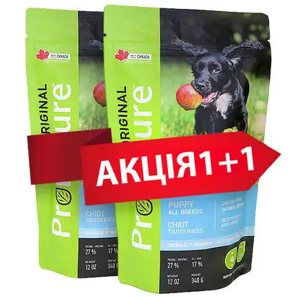 АКЦІЯ 1+1 Pronature Original Puppy Chicken With Oatmeal ПРОНАТЮР ОРІДЖИНАЛ ЦУЦЕНЯ КУРКА сухий корм для цуценят, 2х340г 0,68 кг