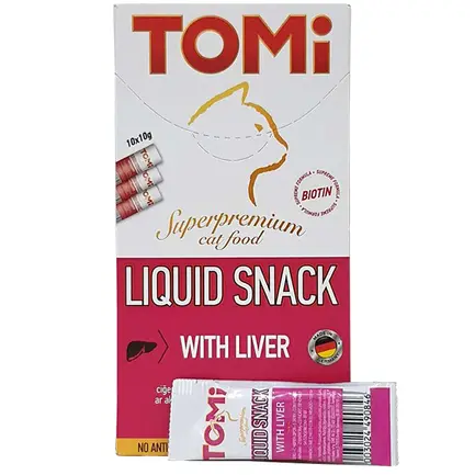 TOMi Liquid Snack Liver&Biotin ТОМІ ПЕЧІНКА З БІОТИНОМ рідкі ласощі для котів 0,01 кг