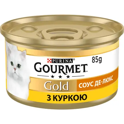 Вологий корм GOURMET Gold "Соус Де-Люкс" для дорослих котів шматочки в соусі з куркою 85 г