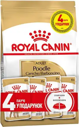 Корм для дорослих собак породи Пудель ROYAL CANIN POODLE ADULT 1.5 кг + 4 WET Poodle Loaf 85г