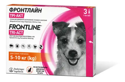 Краплі Boehringer Ingelheim Frontline TRI-ACT від бліх і кліщів для собак, S, 5-10 кг, ціна за 1 піпетку