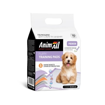 Пелюшки AnimAll Puppy Training Pads для собак і цуценят, з ароматом лаванди, 60×60 см, 10 шт