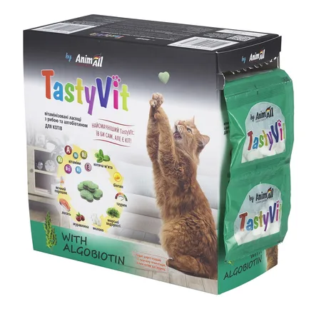AnimAll TastyVit вітамінізовані ласощі для котів з рибою та алгобіотином