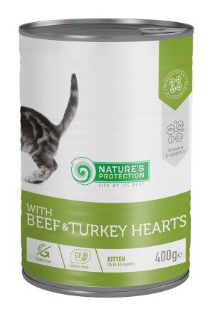 Вологий корм для кошенят з яловичиною та серцем індички Nature&#039;s Protection Kitten with Beef &amp; Turkey hearts 400 г