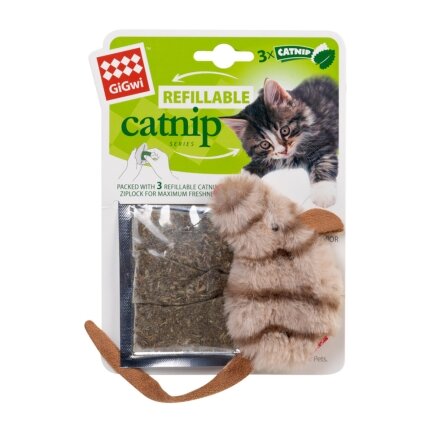 Іграшка для котів Мишка з котячої м&#039;ятою GiGwi Catnip, штучне хутро, котяча м&#039;ята, 10 см — Фото 1