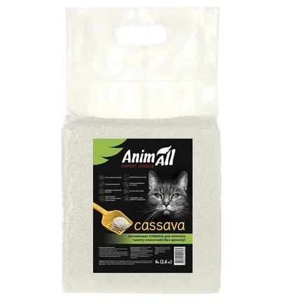 Рослинний наповнювач AnimAll Cassava Classic для котячого туалету, грудкуючий, без аромату, 6 л (2.6 кг)