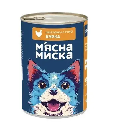 Консерви для собак М'ясна Миска шматочки в соусі з куркою 1240 г