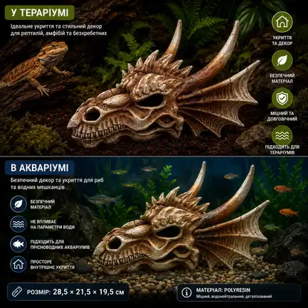 Декорація череп дракона Hobby Dragon Skull L 28,5×21,5×19,5см для акваріума і тераріума (32076): додаткове фото 6